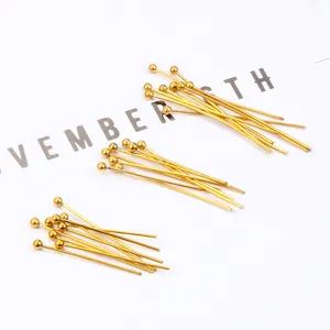 Polished gold stainless steel ball head pins for jewelry making and DIY crafts