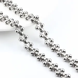 Polierte silberne Titanstahl-Doppelperlenkette für modische Halsketten und Armbänder