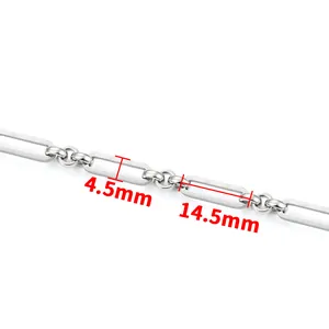 Polished stainless steel 3:1 paperclip link chain with 4.5mm by 14.5mm dimensions