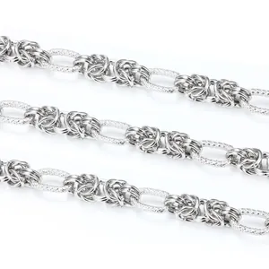 Byzantine style silver stainless steel chain necklace with textured oval links