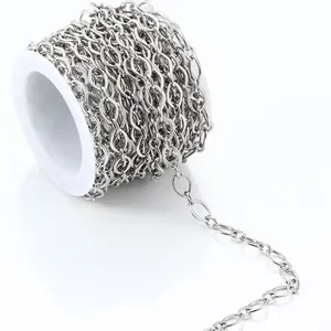 Catena in acciaio inossidabile testurizzato su rocchetto bianco per creazione gioielli