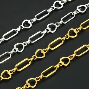 Stainless steel oval and heart link jewelry chain in gold and silver finish