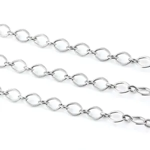 Catena a maglie ovali testurizzate in acciaio inossidabile argento per gioielli DIY