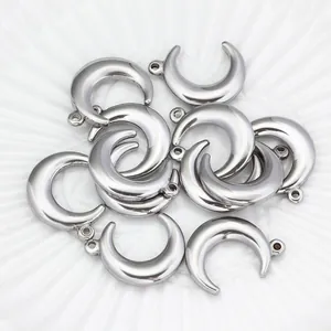 Polished silver stainless steel moon charms for DIY necklaces and bracelet jewelry making