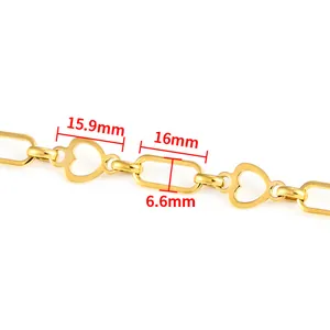 Gold stainless steel heart and oval link chain for DIY necklace making 16mm