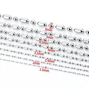 Cadenas de bolas de acero inoxidable pulido en varios tamaños de 1,5 mm a 6,0 mm