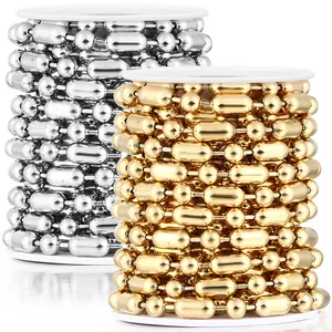 Golden and silver stainless steel ball bead chains for DIY jewelry making on white spools