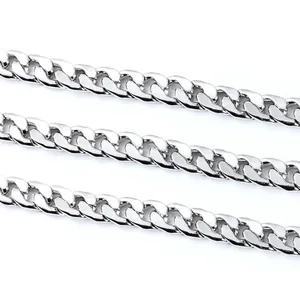 Chaînes à maillons cubains de 10 mm en acier inoxydable poli, ensemble de trois pièces