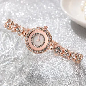Orologio donna elegante oro rosa con cinturino sottile in cristalli e quadrante in madreperla