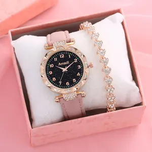Set regalo orologio quadrante stellato e bracciale diamante cuore in scatola rosa