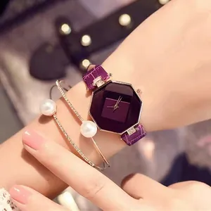 Elegant Octagonal Dial Women's Quartz Watch And Artificial Pearl Rhinestone Bracelet Set Faux Leather Strap Fashion Jewelry For Lady