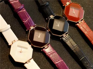 Detailed view of four quartz watches with octagonal cut glass and crocodile texture straps