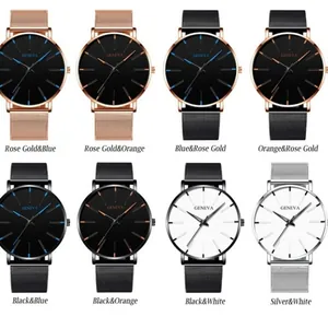 Geneva minimalist men's quartz watch collection with alloy mesh band in 8 color variants