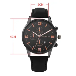 Close-up of black men's watch with rose gold numerals and 4cm dial diameter detail