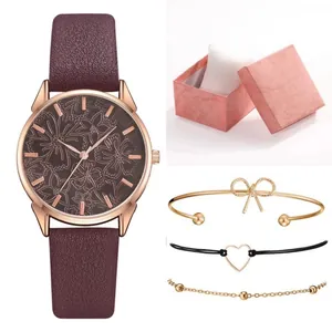 Set regalo orologio al quarzo da donna con quadrante floreale e tre braccialetti