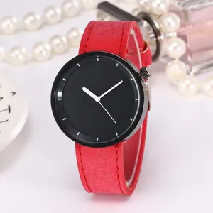 Elegant red suede strap watch with a minimalist black dial and silver markers