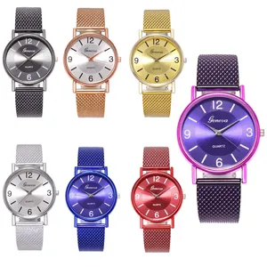 Geneva quartz watches collection with colorful dials and milanese mesh bands
