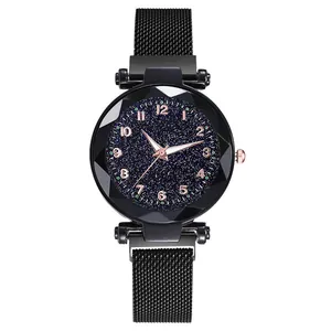 Mode Dames Sterrenhemel Quartzhorloge Diamantgeslepen Glas Wijzerplaat Milaneese Magnetische Mesh Band Minimalistisch Polshorloge
