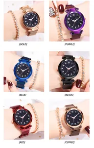 Detailopname van horloge met sterrenwijzerplaat en armband in zes kleuren