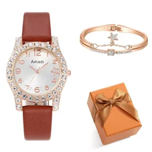Coffret montre quartz femme étoile avec bracelet étoile en or rose et boîte cadeau