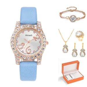 Orologio al Quarzo di Moda Donna Collana Bracciale Anello Orecchini Gioielli in Lega con Strass Combinazione Con Confezione Regalo