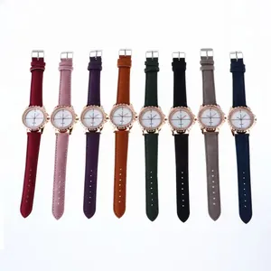 Detail showing eight colors of quartz watches with diamond bezels and frosted straps