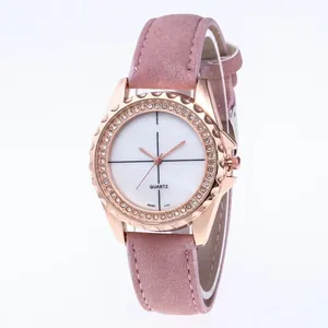 Luxury Women Quartz Watch Minimalist Dial Rhinestone Bezel Frosted Faux Leather Strap Rose Gold Case Elegant Timepiece Gift