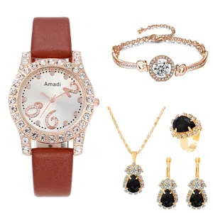 Set dettagliato con orologio Amadi e gioielli con pietre nere a goccia e strass lucidi