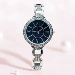 Damen Mode Quarzuhr Elegant Legierung Armband Strass Besetzt Römische Ziffern Zifferblatt Lässige Armbanduhr Für Frauen Geschenk