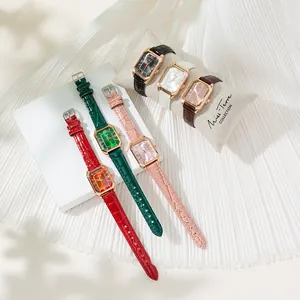 Elegantes relojes rectangulares de oro rosa con correas de cuero de cocodrilo en 6 colores
