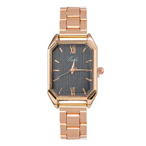 Montre Quartz Femme Or Rose Cadran Rectangulaire Bracelet Acier Inoxydable Montre Analogique Affaires Décontractée