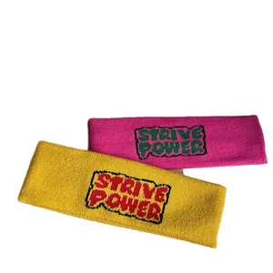 Bandeaux de sport tricotés jaune et rose avec broderie Strive Power pour fitness