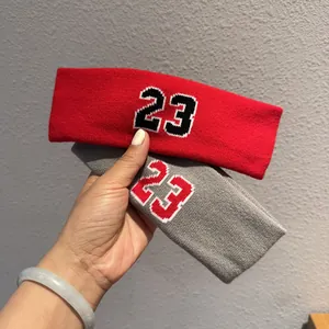 Athletic headbands in red and grey with 23 embroidery for running and yoga