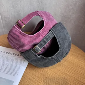 Vintage washed baseball caps with adjustable bronze metal buckle back in rose and charcoal