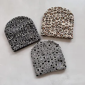 Leopard jacquard knit beanie hats in three colors for men and women street style