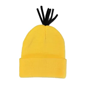 Lustige gelbe Minion-Strickmütze mit schwarzen Haar-Details für Halloween Kostüme