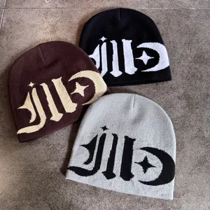 Streetwear knit beanies in black brown and grey featuring gothic letters and stars