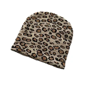 Classic leopard jacquard knit beanie for men and women featuring warm brown textures