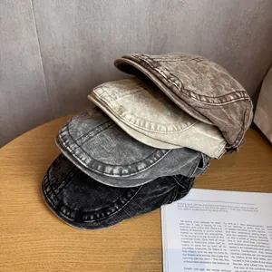 Coppola Vintage in Misto Cotone Lavato Regolabile Retro Berretto Piatto per Uomo Donna Casual Quotidiano Moda Cappello da Artista