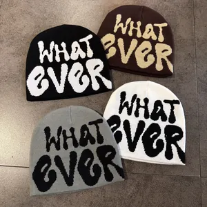 Unisex Streetwear Whatever Letter Jacquard Knit Beanie Hat For Men Women Autumn Winter Warm Hip Hop Skull Cap Beanie