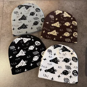 Ruimte Raket Planeet Jacquard Gebreide Muts Voor Mannen Vrouwen Winter Warm Acryl Schedel Kap Streetwear Dagelijks Outdoor