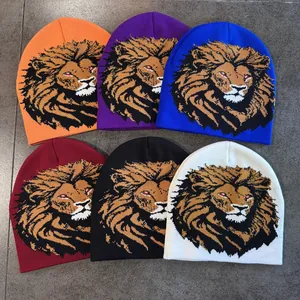 Bonnet en Tricot Jacquard Lion Hiver Chaud en Acrylique Pour Hommes Femmes Hip Hop Streetwear Mode Bonnet Extérieur Froid