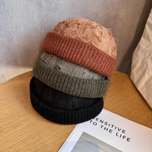 Japanese Vintage Distressed Ripped Landlord Hat For Men Women Cotton Blend Brimless Docker Cap Retro Streetwear Beanie Hat