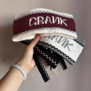 French Style Jacquard Letter Knitted Headband For Women Winter Warm Elastic Wide Brim Woolen Yarn Hair Band Outdoor Accessory