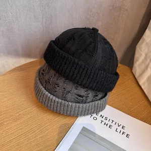 Japanese retro distressed docker hats in black and gray with street style torn details