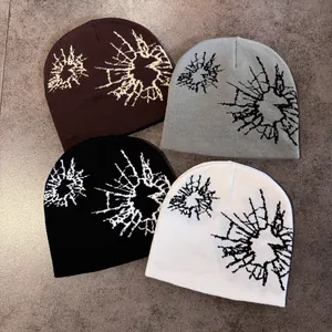 Chic knit beanies in brown, gray, black and white with unique splash jacquard patterns