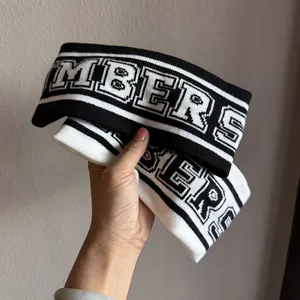Bandeau de Sport Large en Tricot Lettres Style Coréen Mélange de Coton Élastique pour Entraînement Yoga Femme Streetwear