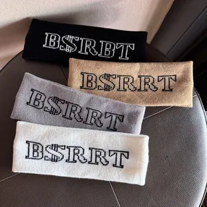 Knitted elastic headband set in black, khaki, gray and white with letter embroidery