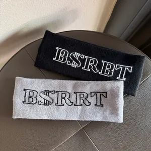 Black and gray knitted elastic headbands with B$RRT letter jacquard for sports and yoga