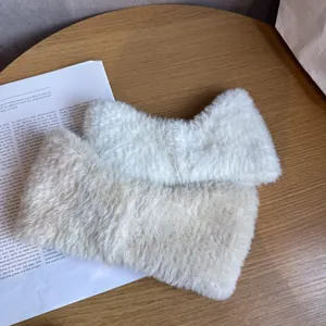 Winter faux fur plush headband in creamy white, fluffy ear warmer for cold weather